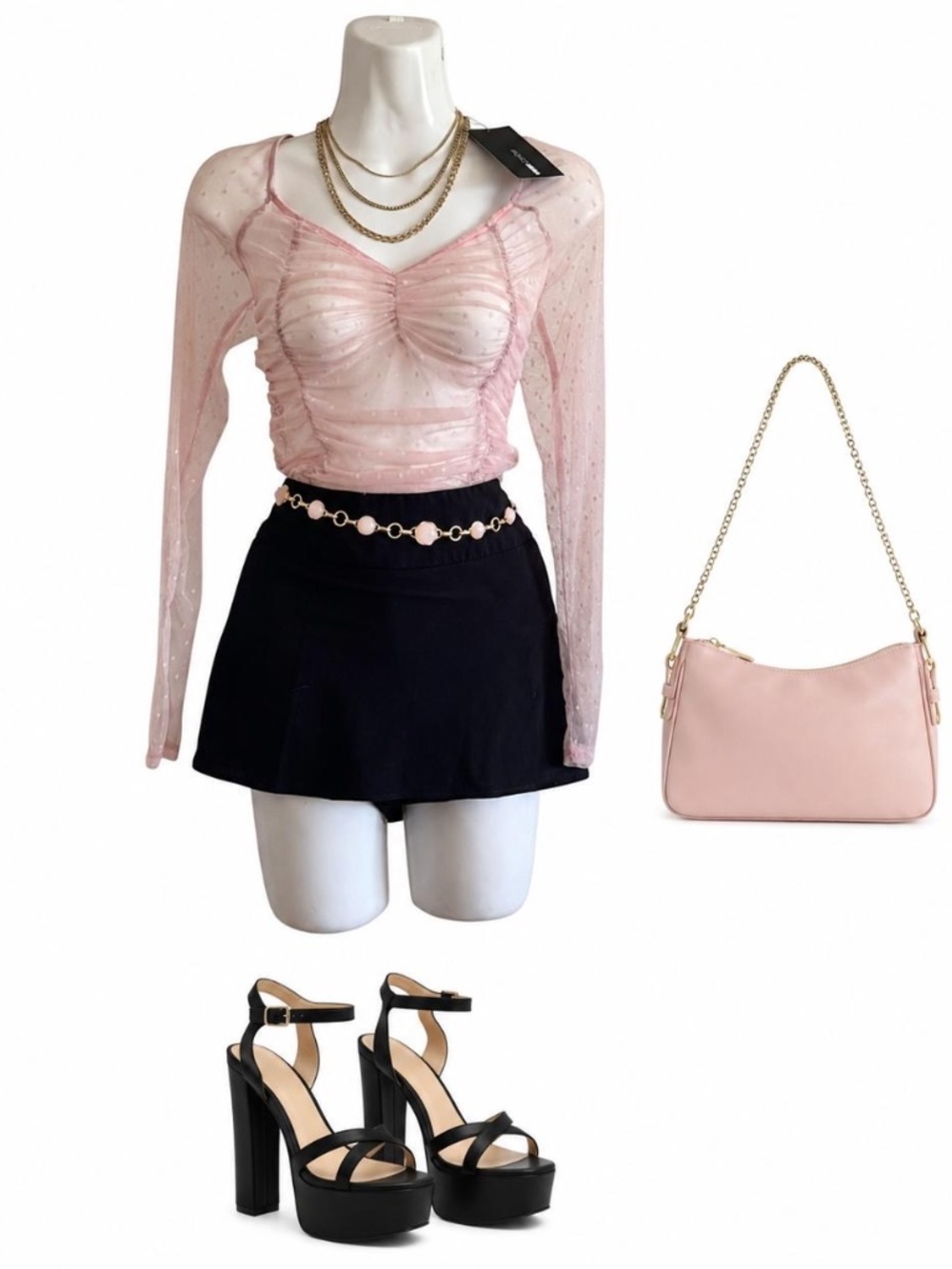 Fashion Nova Pink Sheer Mesh Ruched Crop Top NWT Size Medium